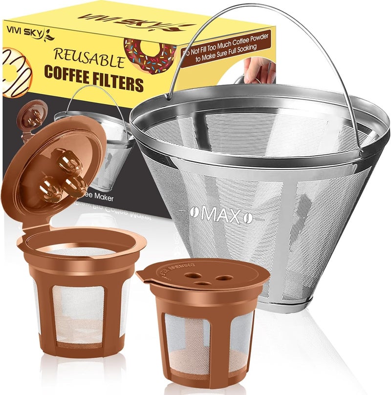 VIVISKY Reusable Coffee Filter for Ninja Coffee Maker, Cone Coffee Filters #4 for Ninja Dual Brew Pro Ninja Coffee Accessories - Image 1